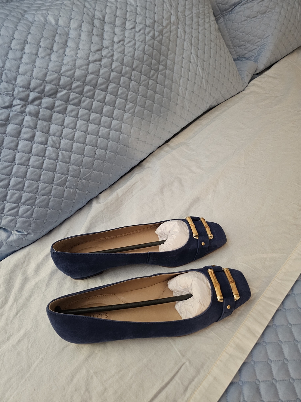 Talbots Blue Suede Bamboo Buckle Flats - Picture 3 of 4